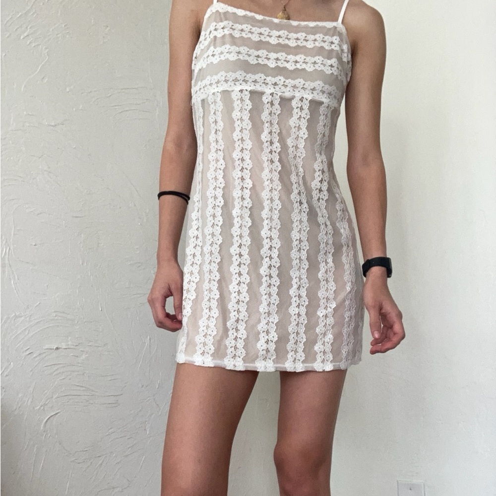 Lace Mini Dress in White and Cream
